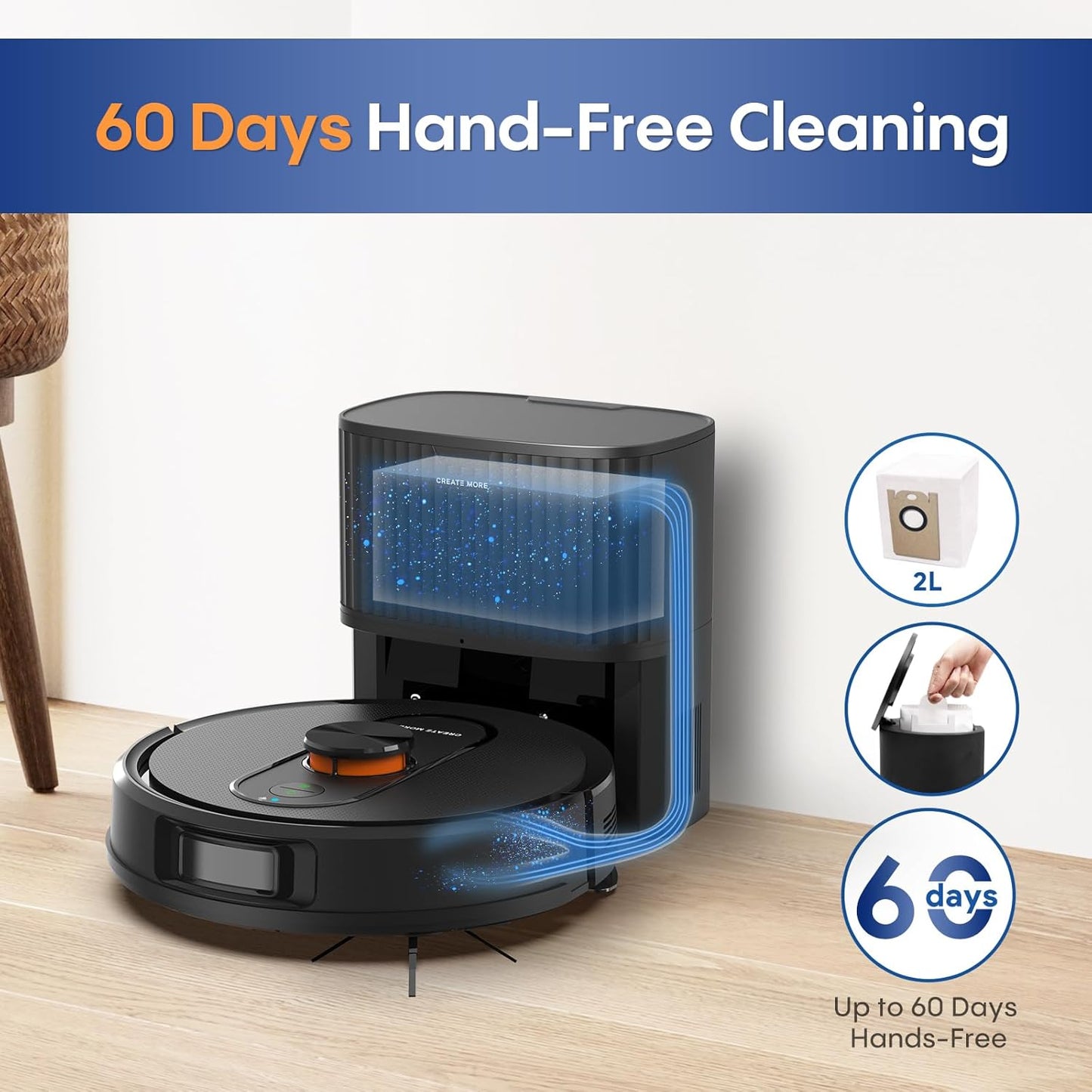 Robot Vacuum and Mop with Self-Emptying, 5000Pa Robot Vacuum Cleaner with LiDAR Navigation, Mapping,60-Day Hands-Free, Wi-Fi/App/Alexa Control, Ideal for Pet, Hard Floors, Carpet