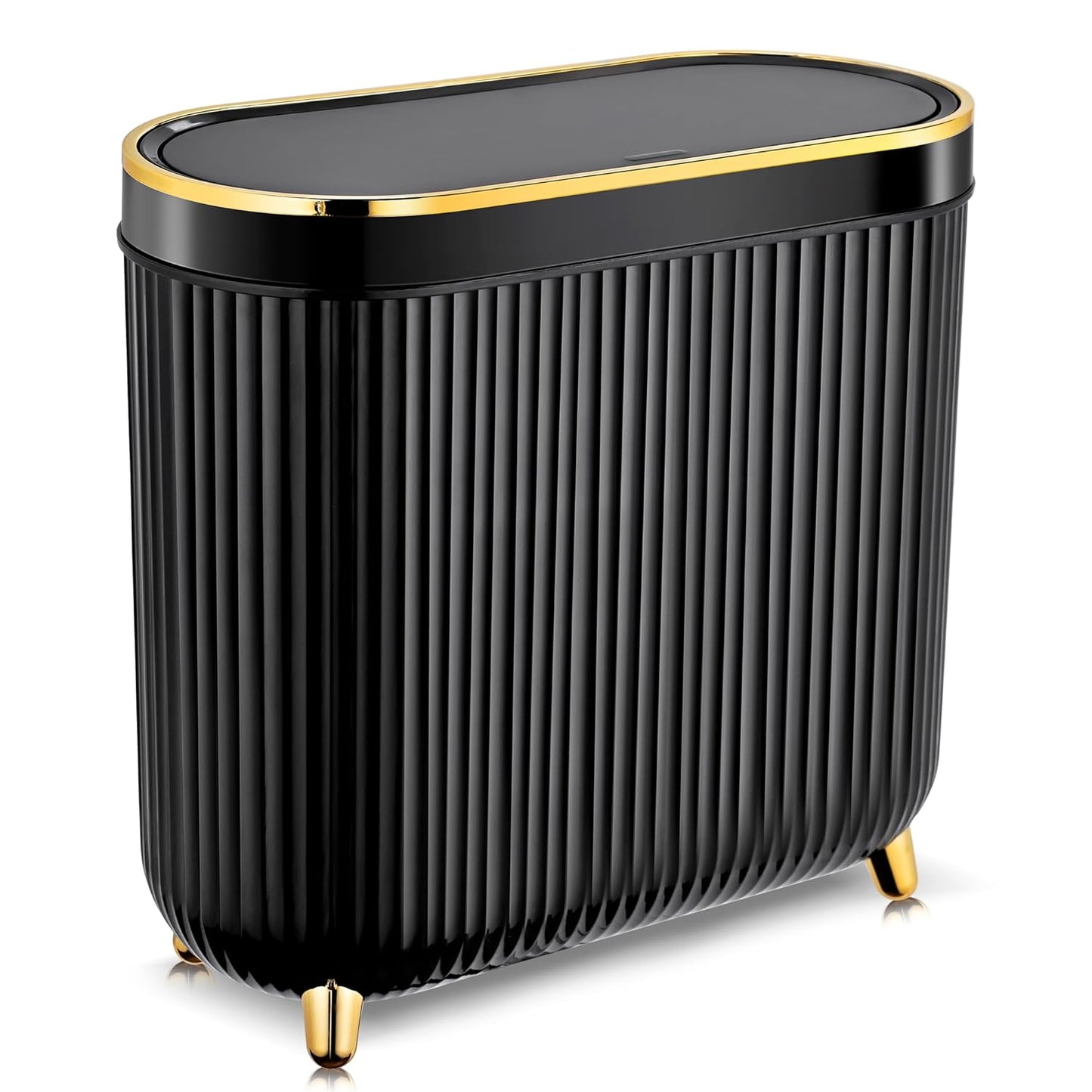 Bathroom Trash Can with Lid 3.1 Gallon Narrow Trash Can Small Plastic Trash Bin 12 Liter Rectangular Plastic Garbage Can with Press Type Lid for Bedroom Bathroom
