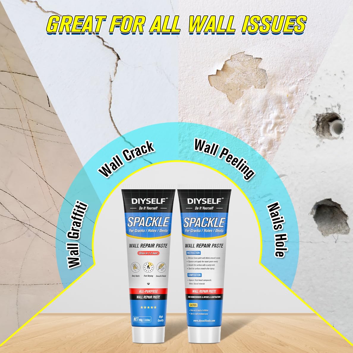 DIYSELF 18 Pack Drywall Repair Kit, Spackle Wall Repair for Nail Holes, Drywall Patch Kits, Hole Putty Filler for Small Hole Repair, Wall Patch Repair Kit for Home, Apartment, Nursery