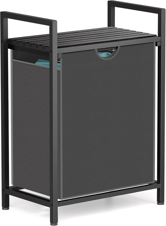 Laundry Sorter with Removable Bag, 16 Gallons Laundry Hamper with Adjustable Feet, Laundry Basket for Laundry Room, Bathroom and Bedroom(Grey and Charcoal Black)