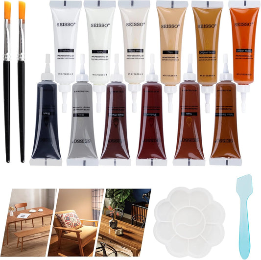 SEISSO Wood Scratch Repair Kit, 12 Colors Wood Filler Putty for Scratches Furniture Markers Touch Up Vinyl Floor Repair Kit - Restore a Finish, Cover Hardwood Scratches, Cracks, Hole, Table, Door