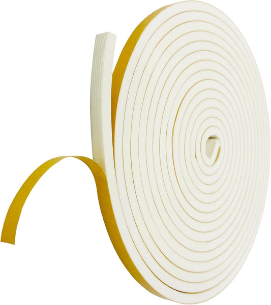 Weather Stripping Foam Tape, 17 Ft Door Seal Strip, EVA Material, High Density 1/4" Thick, No Residue Adhesive, Weatherproof Door Seal Strip for Sliding Door, Windows, White (3/8" Wide)