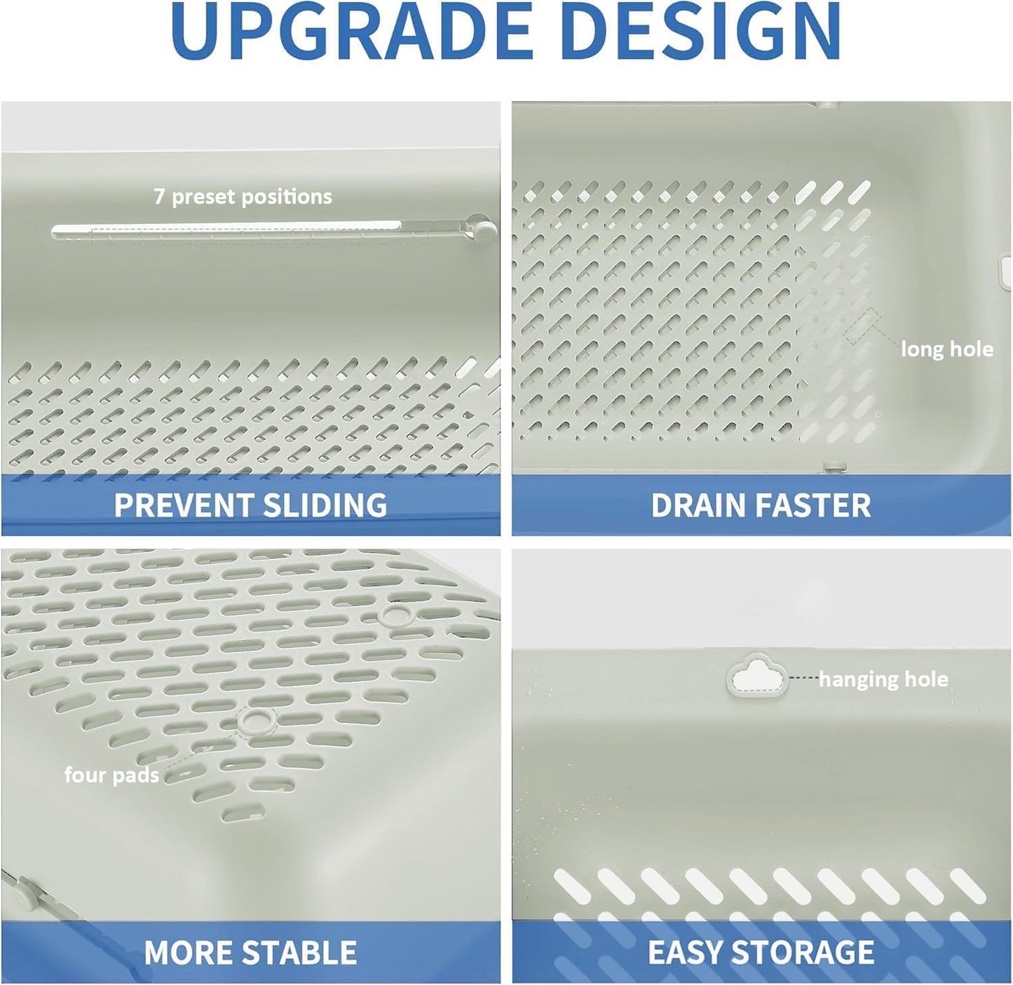 LASSHSWA Collapsible Colander and Strainer for Kitchen, Over the Sink Strainer Basket for Kitchen, Fruit Pasta Food Strainer Expandable Plastic Colander with A Sink Drain Strainer Stainless Steel