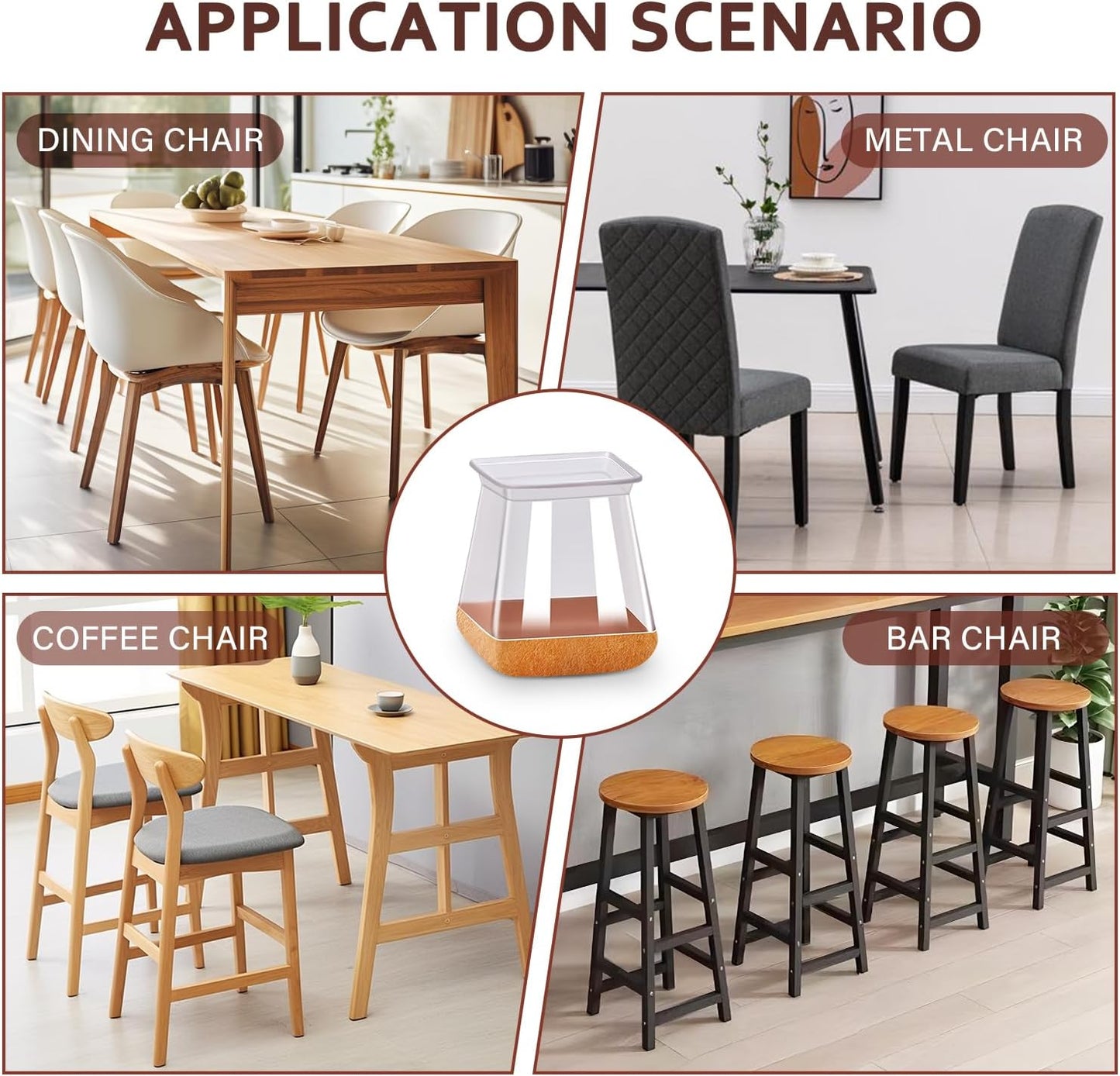 Chair Leg Floor Protectors Square Chair Leg Protectors for Hardwood Floors Silicone Caps Felt Strengthen Bottom Protection Anti-Scratch Reduce Noise 32 Pack Clear Square M Fit:13/16" to 1" (20-26mm)