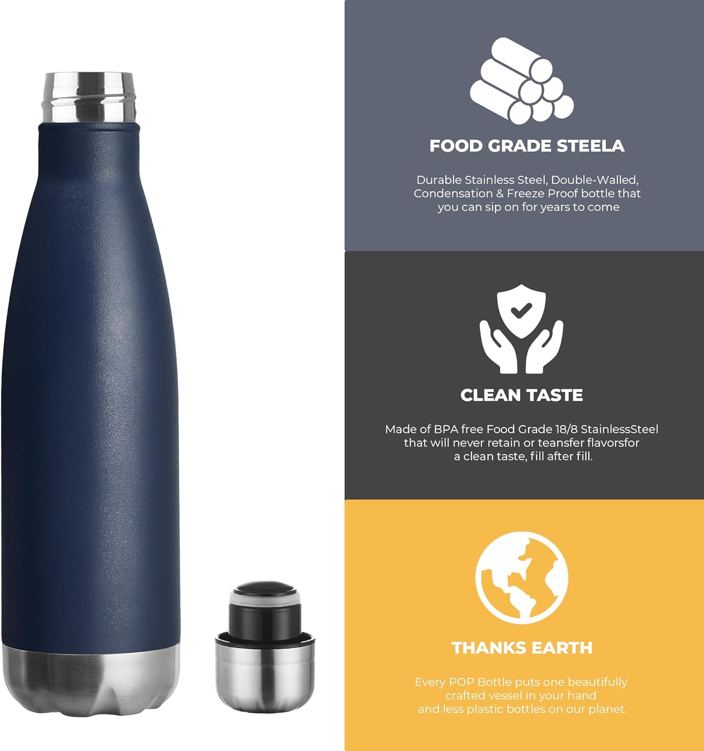 MEWAY 17oz Sport Water Bottle 12 Pack Vacuum Insulated Stainless Steel Leak-Proof Double Wall Cola Shape Water Bottle,Keep Drinks Hot & Cold (Navy,12 Pack)