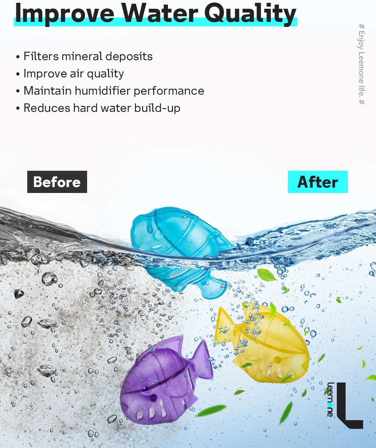 Leemone Humidifier Cleaning Fish for Humidifiers & Fish Tanks, 6 Pack Humidifier Cleaner, Purifies Water, Prevents Hard Water Build Up, Reduces Scale