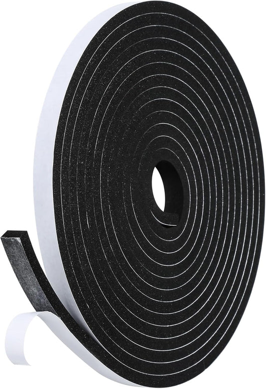 Weather Stripping Door Seal Strip- 1/2 Inch X 1/4 Inch X 16Feet, Strong Adhesive, Lightproof, Soundproof, Weatherproof Foam Tape Insulation for Sliding Door, Front Door Frame, Windows- Black