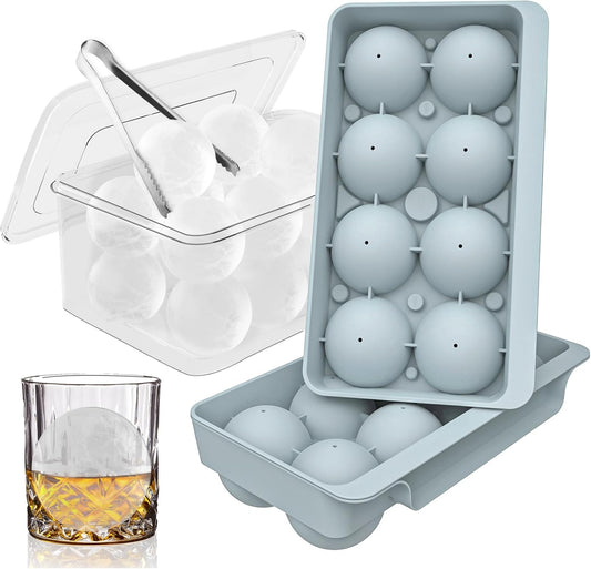 WIBIMEN Large Ice Cube Molds, Big Round Whiskey Ice Cube Trays for Freezer, Easy to Fill & Release, Whiskey Bourbon Cocktail(2.5In*8 Balls- Blue/2 Pack)