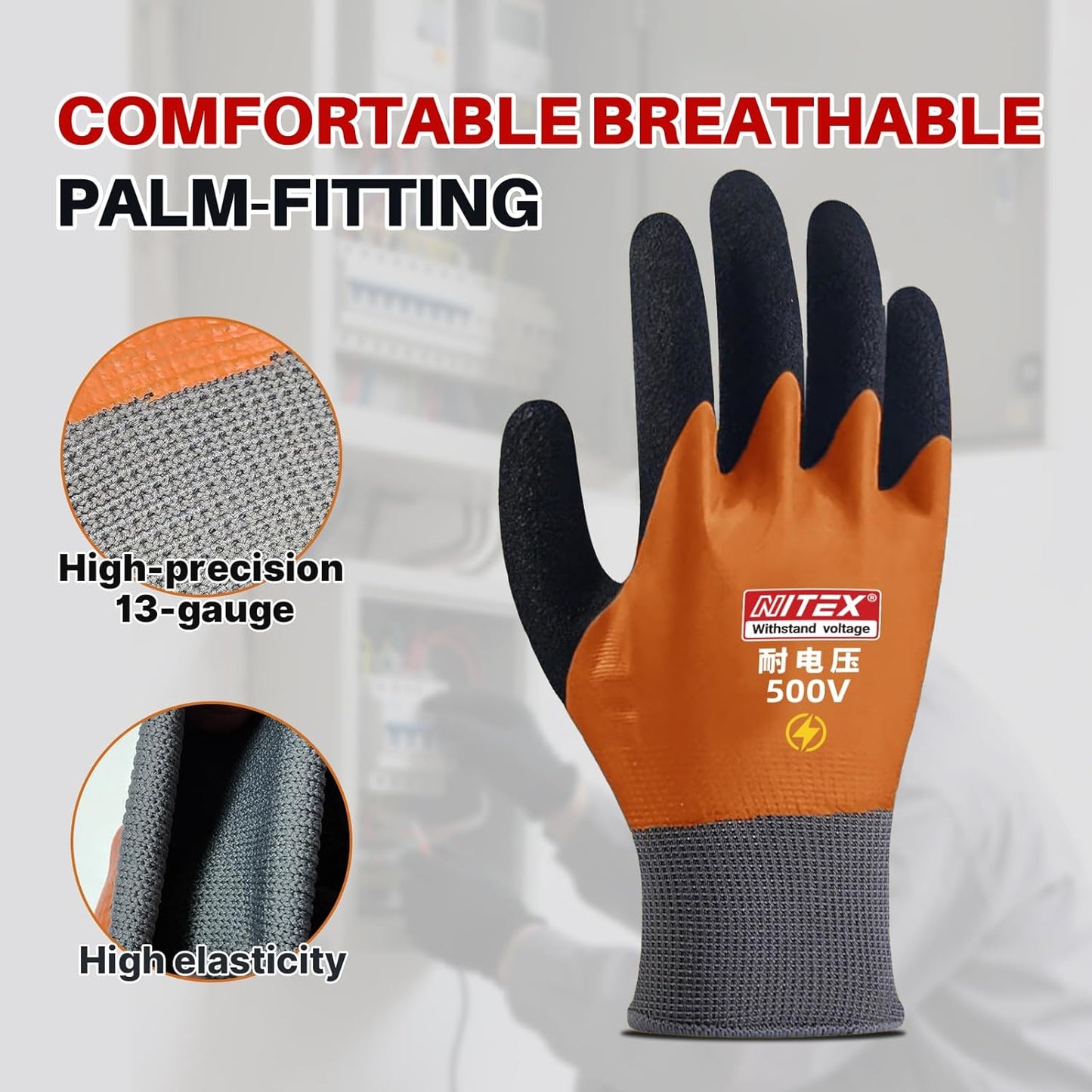 Electrical Insulated Gloves, 500V High Voltage Resistance Electrician Safety Gloves, Rubber Non Slip Work Gloves (500V|double insulated, 3pcs-Large)