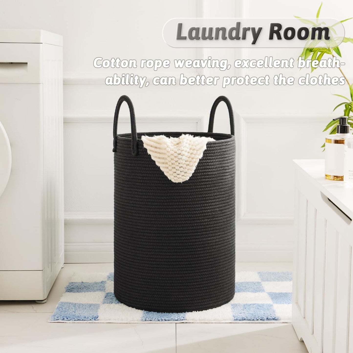 Laundry Basket,Woven Cotton Rope Laundry Hamper,40L for Decorative Storage of Dirty Clothes,Toys and Blankets in Bathroom,Baby Room and Living Room