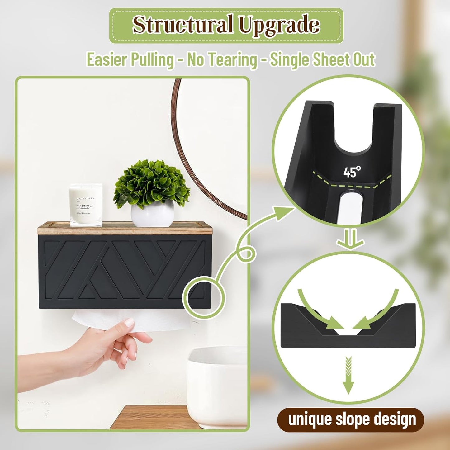 Paper Towel Dispenser Wall Mount, Paper Towel Holder Wall Mounted with Lid, Solid Wood Commercial C-Fold, Z-Fold, Trifold Hand Paper Towel Holder Dispenser Hand Towel Holder for Bathroom Kitchen Decor