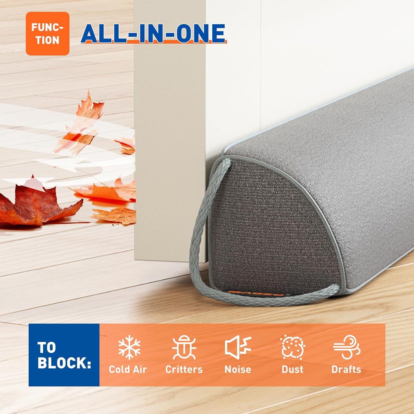 MAGZO Door Draft Stopper 36 Inches, 2 Pack Weighted Triangular Door Snake for Winter Noise Blocker with Hook Loops,Gray