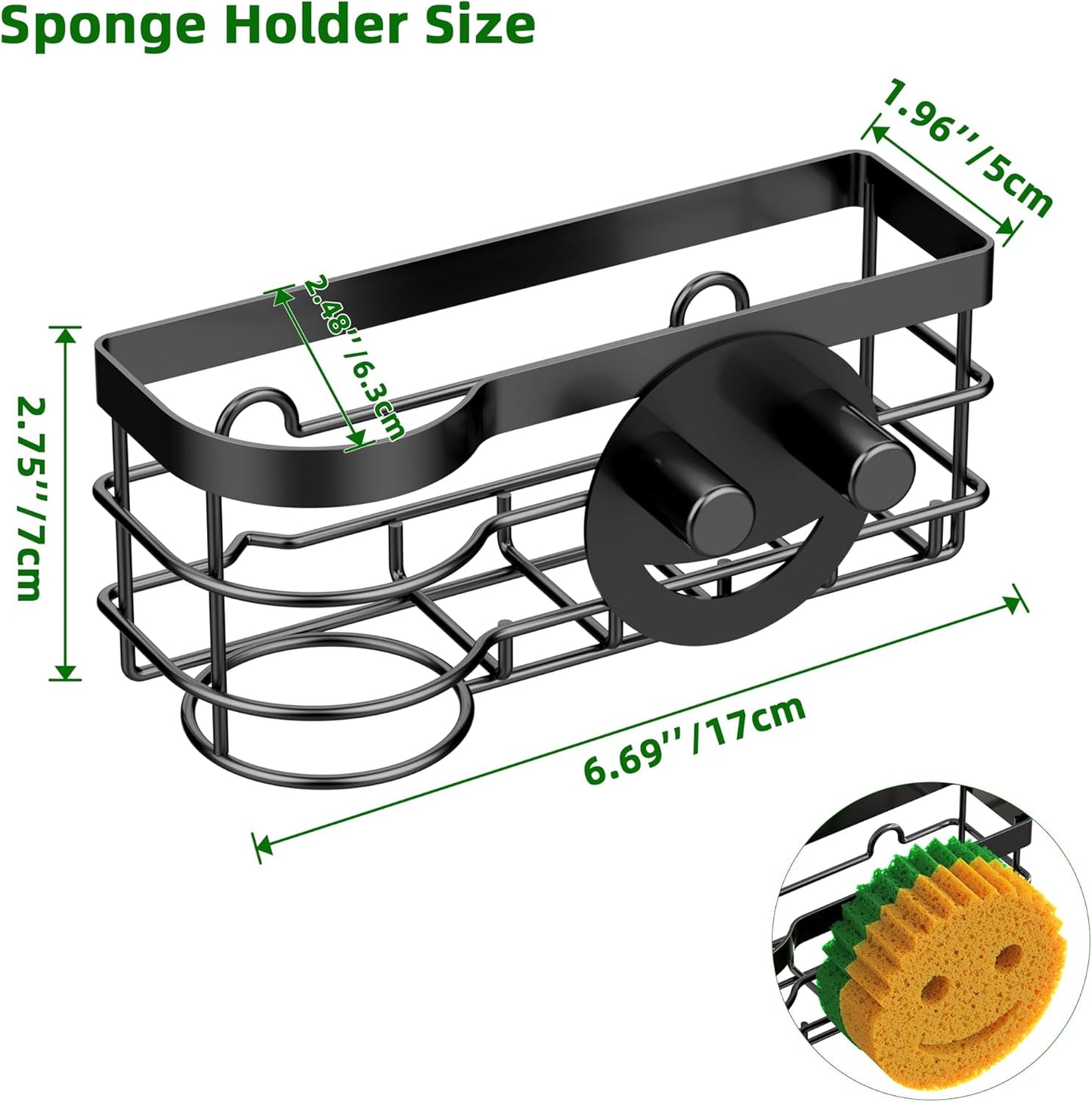Cisily Smiley Sponge Holder for Kitchen Sink Caddy, Stainless Steel Movable Brush Holder Dish Cloth Hanger, Suction Cup Sink Caddy Organizer Accessories