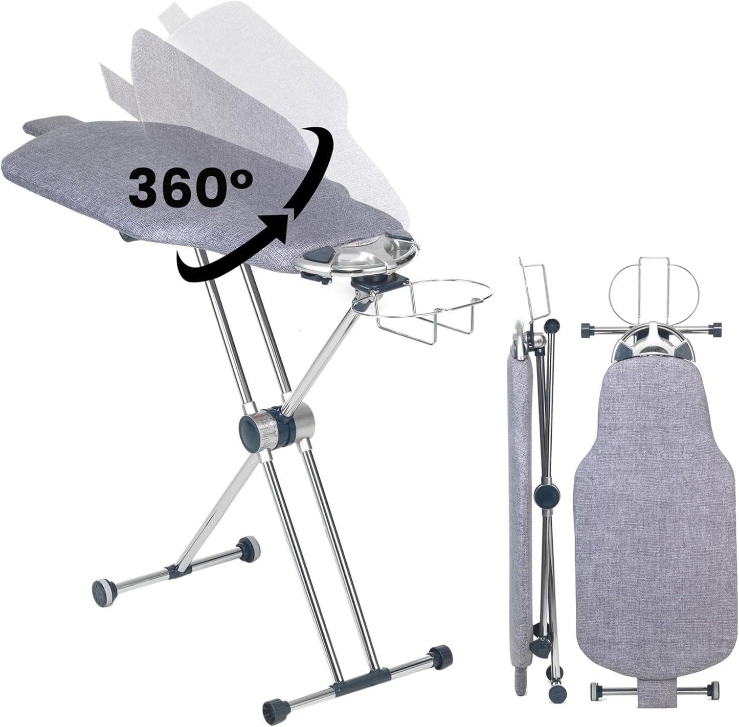 Dazzl 360° Dual-Sided Iron Board - Torso-Shaped Ironing Board Full Size with 8-Level Adjustable Height, Rotatable & Detachable Iron Holder, Garment Clips - HDPE Heat-Resistant Surface