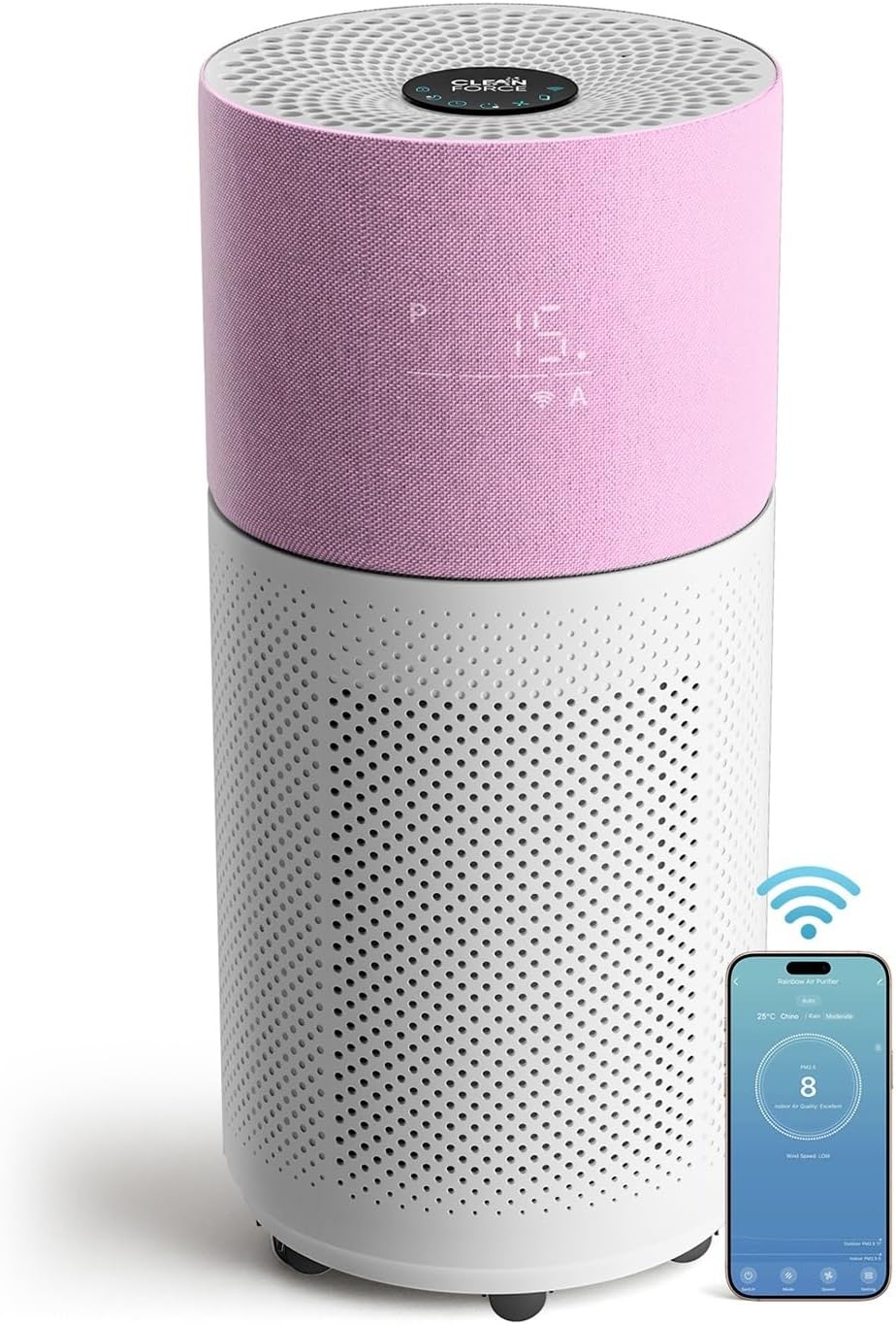 CleanForce Rainbow H13 True HEPA Air Purifier for Home Large Room, Bedroom, up to 2550sqft, Smart App-Control air Quality Monitor, Filters dust Pollen Smoke Odor VOCs