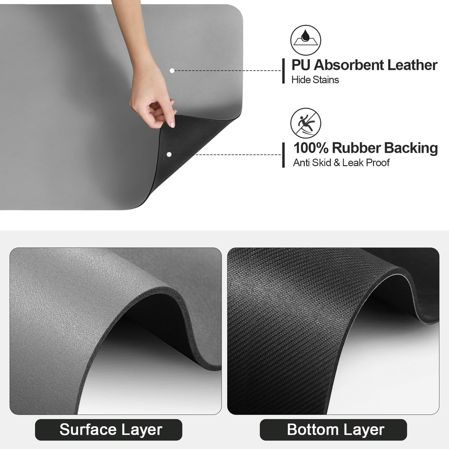 Dish Drying Mat for Kitchen Counter | Coffee Bar Mat for Countertops | Heat Resistant Drainer Mat with Non-slip Rubber Backed | Hide Stain Kitchen Absorbent Draining Mat | Grey 18"x28"