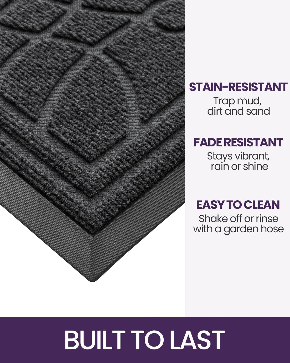 DEXI Front Door Mat Outside Entrance, Heavy Duty Non Slip Low Profile Doormat for Entryway, Trap Dirt and Moisture Welcome Mats, Easy Clean, Patio, Garage, 4x2, Grey