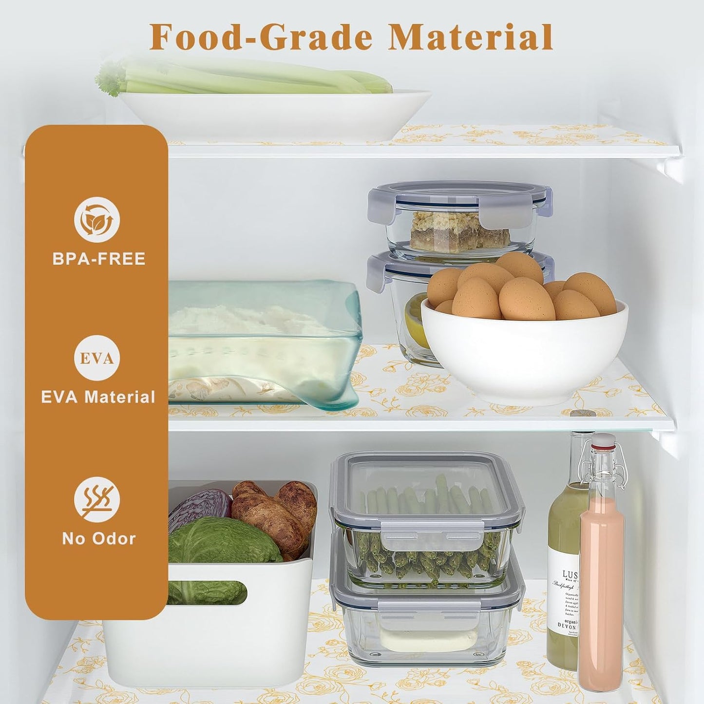 Shelf Cabinet Liner for Kitchen- Non Adhesive Drawer Liner Refrigerator Liner, Premium Waterproof Shelf Paper Protect Surface, Non Slip Easy to Clean Durable EVA Material, Roses, 11.8 in x 20FT