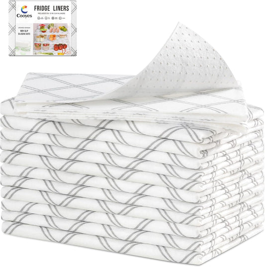Cooyes 12pcs 12" x 24" Refrigerator Liners, Premium Absorbent Fridge Bin Liners Non-Slip Washable, Refrigerator Drawer Liners and Mats for Glass Shelves, Kitchen Cabinets, Non-Adhesive
