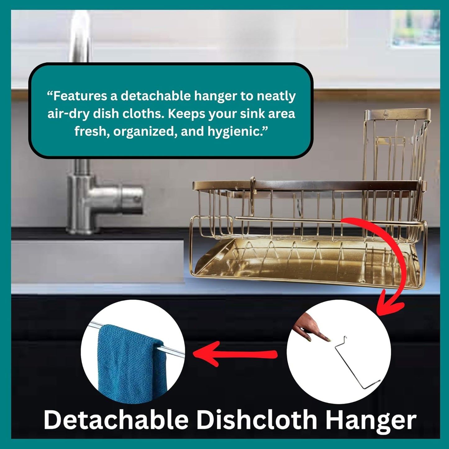 Sponge Holder for Kitchen Sink Self-Draining Sink Caddy with Brush & Dishcloth Holders Stainless Steel Kitchen Organizer for Countertop Rustproof & Durable