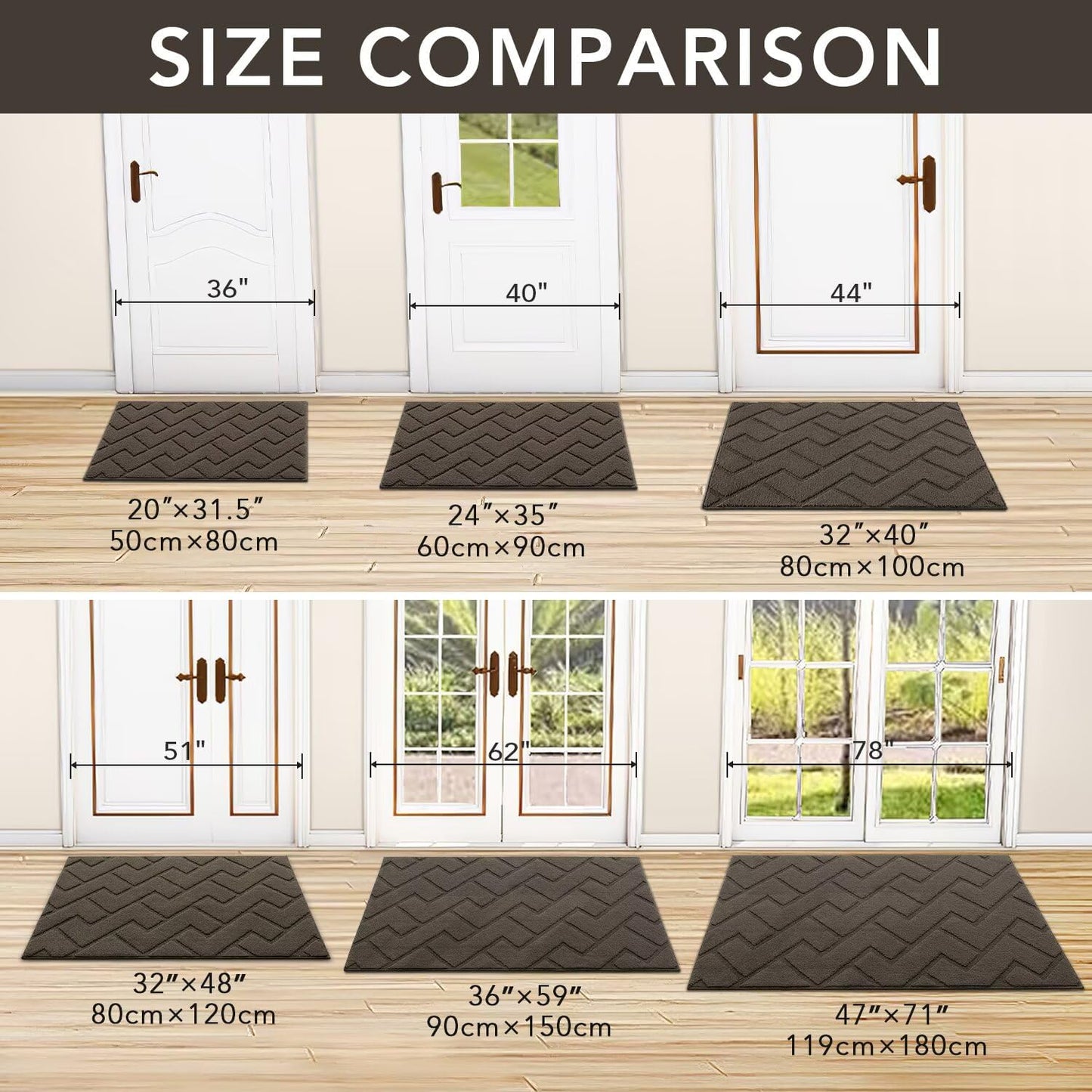 hicorfe Indoor Door Mat,Non Slip Door Mats,32"x48" Front Back Door Mat Rubber Backing,Absorbent Resist Dirt Entrance Inside Floor Mats for Entryway Washable Low-Profile(Latte)
