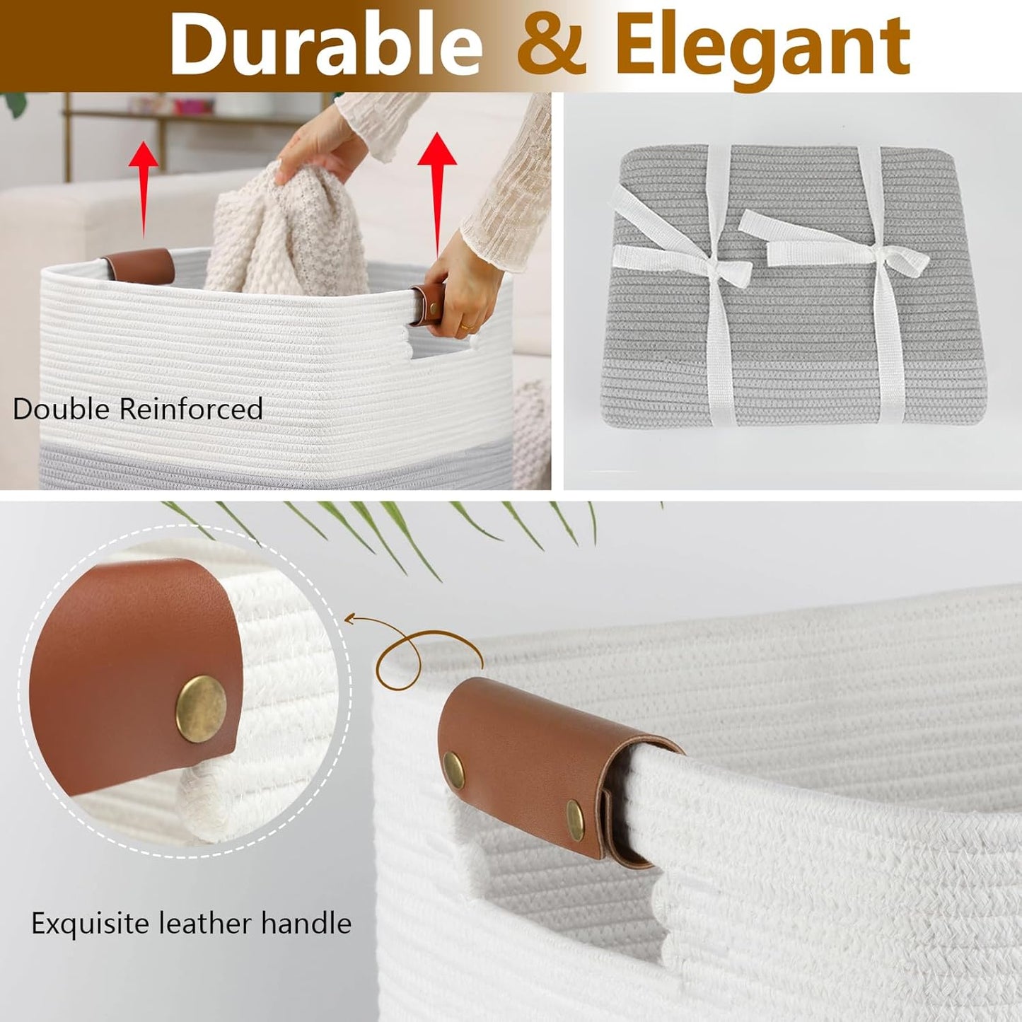 Laundry Hamper 96L Extra Large Laundry Basket, Woven Blanket Basket, Cotton Woven Storage Hamper with Handles for Living Room, Large Baskets for Pillows, Blankets, Clothes-Gradient Grey