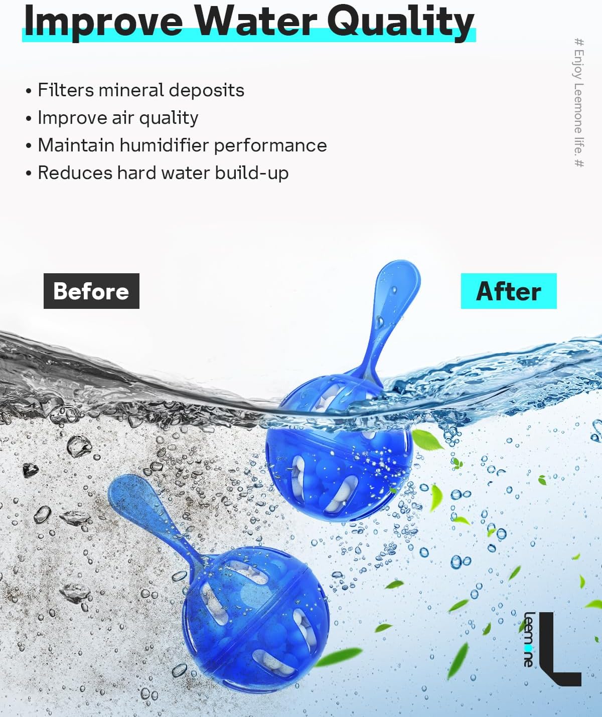 Leemone Humidifier Cleaner 20 Pack, Demineralization Cleaning Ball, Works in All humidifiers and Fish Tanks, Purifies Water, Prevents Hard Water Build-Up, Reduces Scale