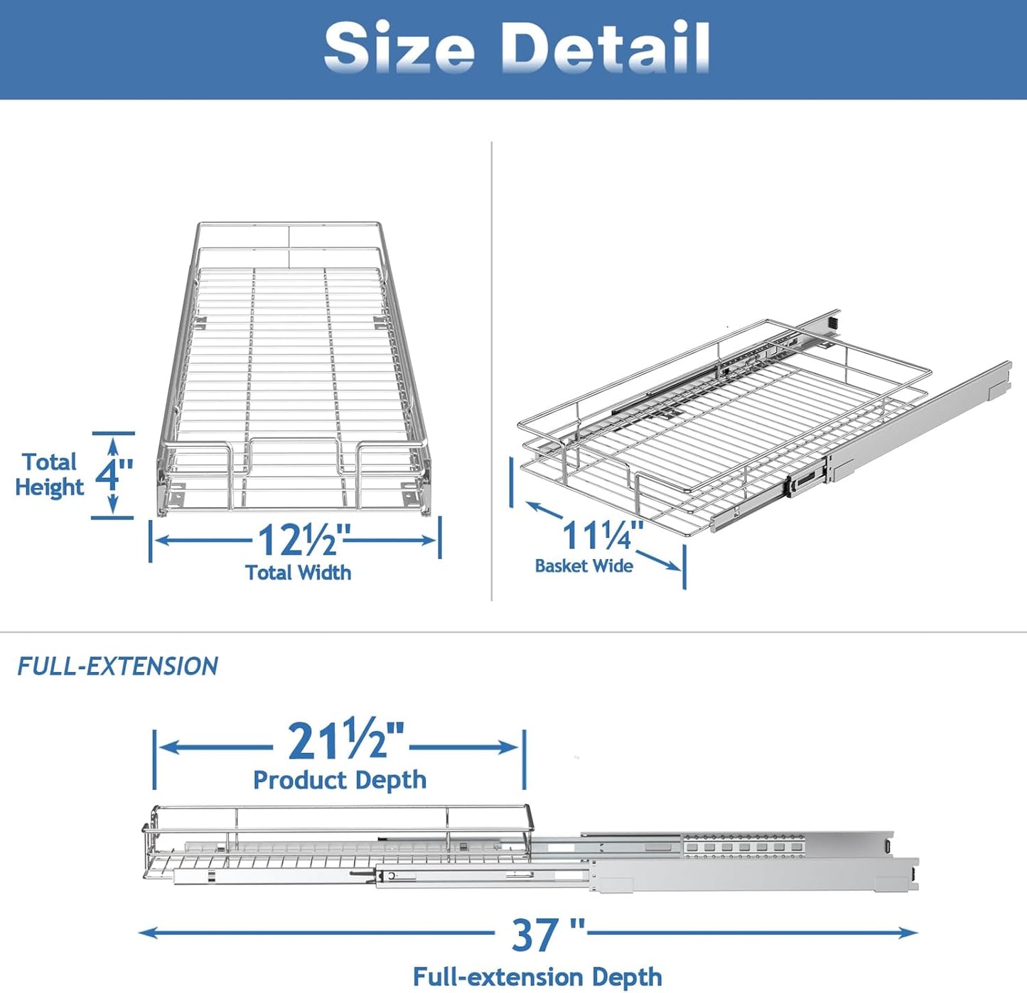 LOVMOR Pull Out Cabinet Organizer 12½" W x 21½" D, Kitchen Cabinet Pull Out Shelves Slide Out Storage