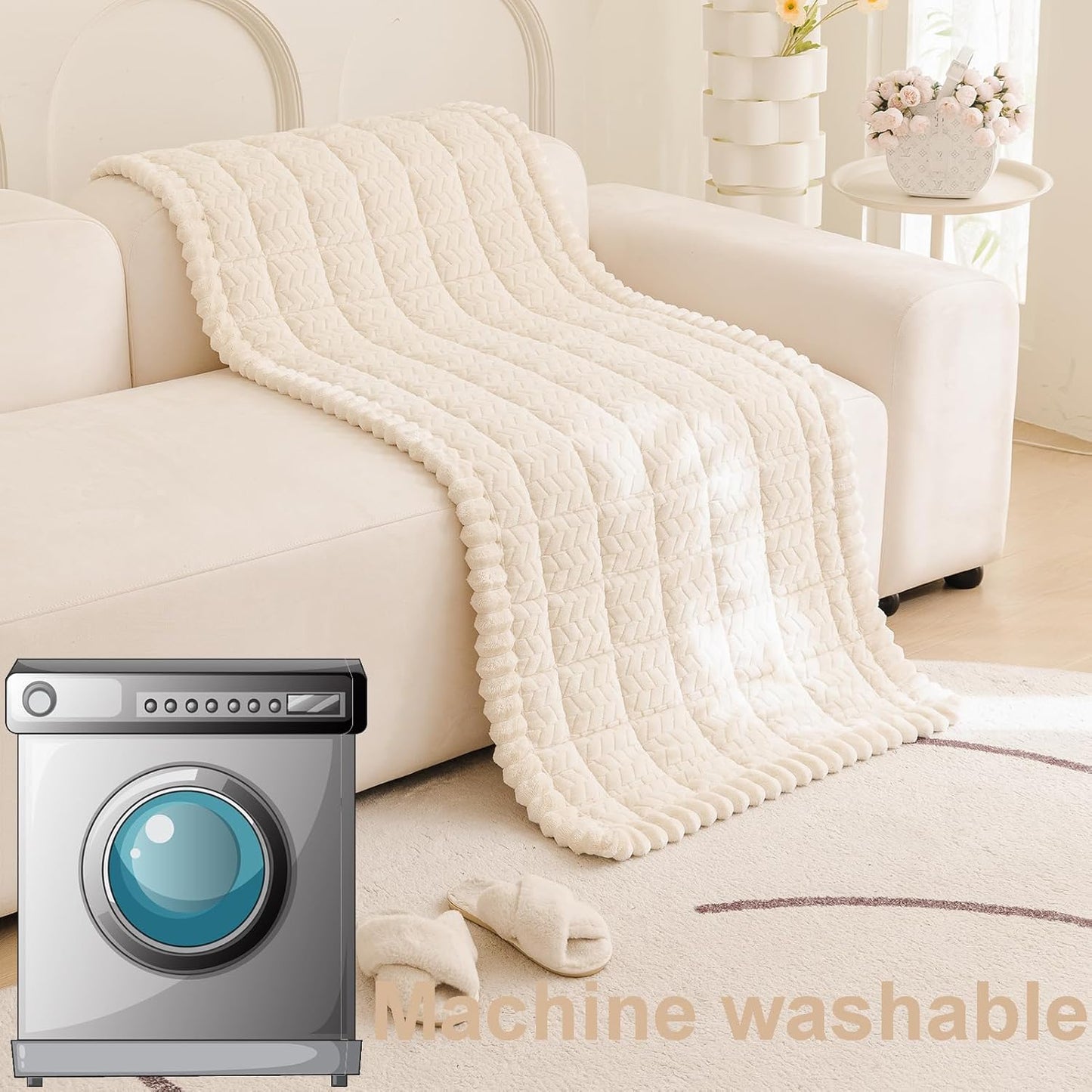 Mivnue Pet Couch Cover Protector Sofa Covers for Pets Washable Non Slip Couches and Sofas Dog Mat (Cream, 27.6" x 70.9")