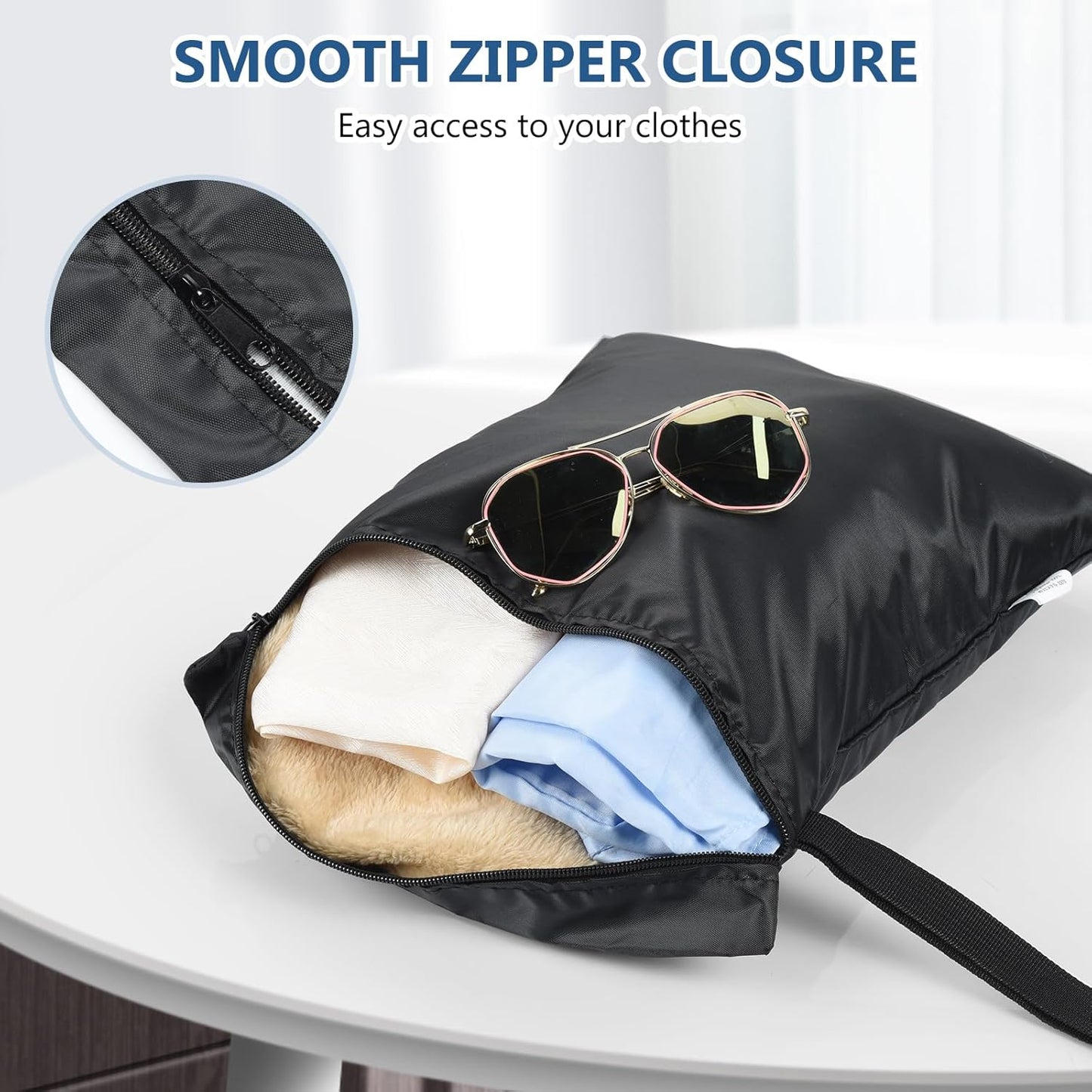 OTraki 2PCS Small Wet Bag for Swimsuit 12x14 Inch Wet Clothes Bag with Handle & Zippered Reusable Wet Dry Bag Waterproof Storage Bag for Beach Pool Yoga Gym, Black