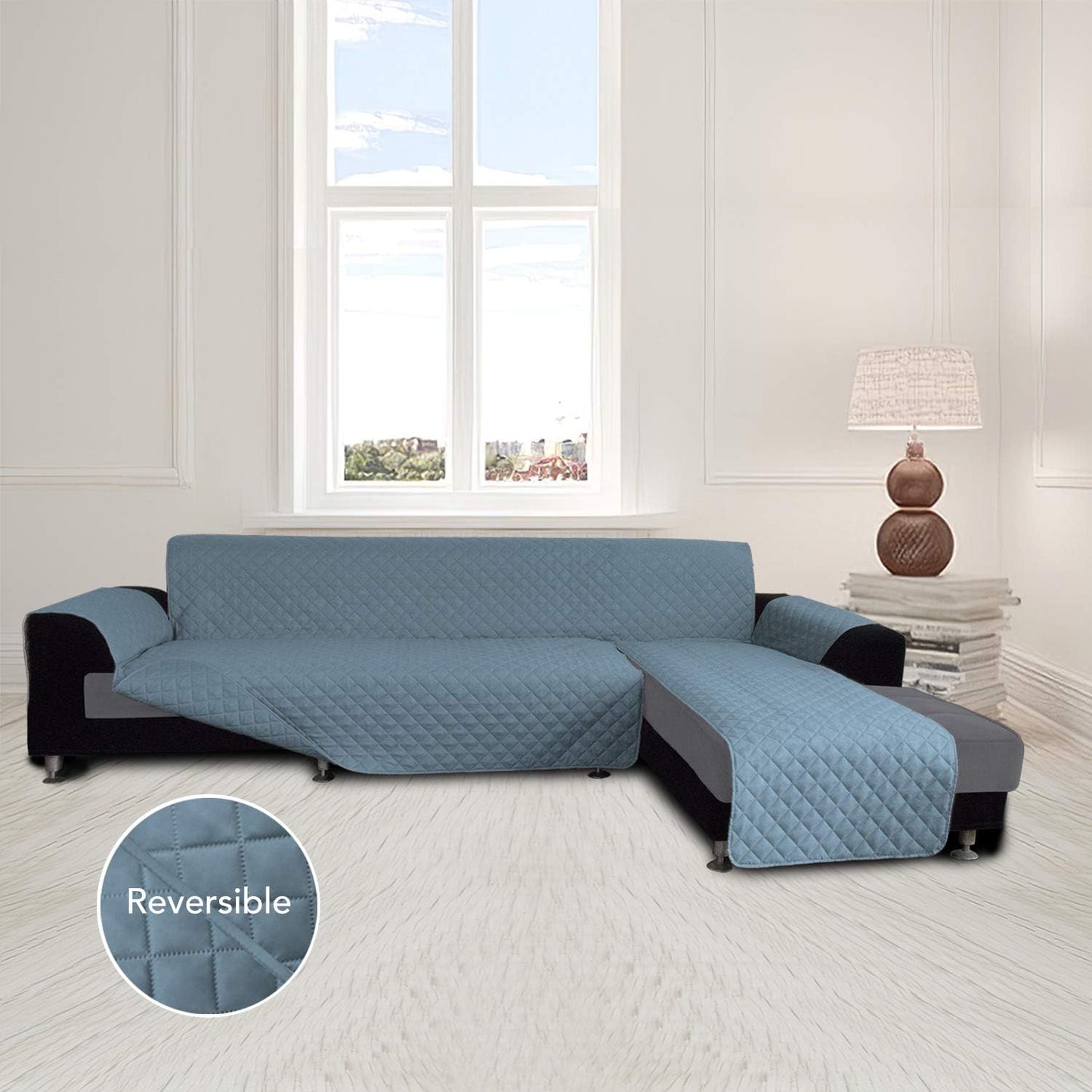 Easy-Going L Shape Sofa Slipcover Sectional Couch Cover - Reversible Chaise Lounge Furniture Protector for Pets, Kids, Children, Dog, Cat (X-Large, Light Blue/Light Blue)