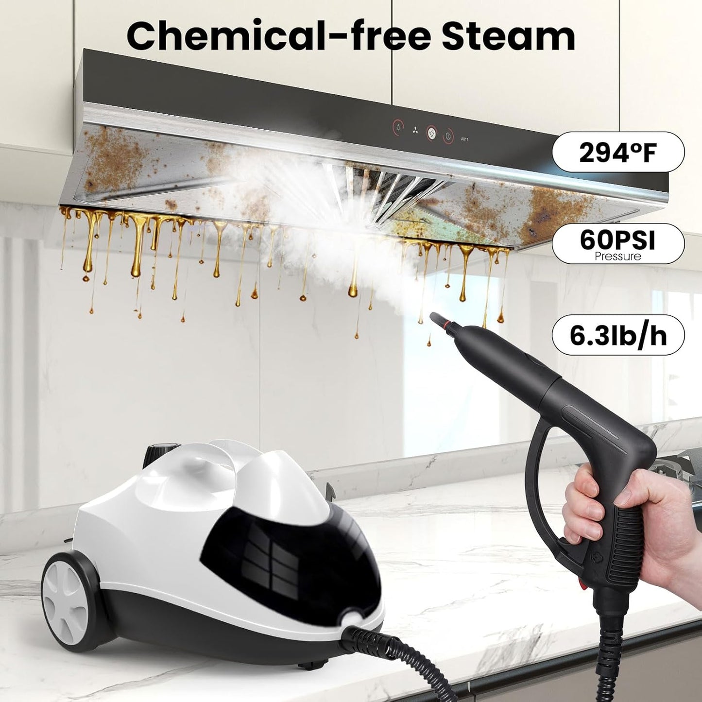 Steam Cleaner 1.5L Steamer for Cleaning Fast Heating 6-in-1 Multi-Surface with 8 Accessories UL499 Certified Portable High Pressure Steam Cleaner for Home, Car, Floors, Sofas, Tiles, Grout