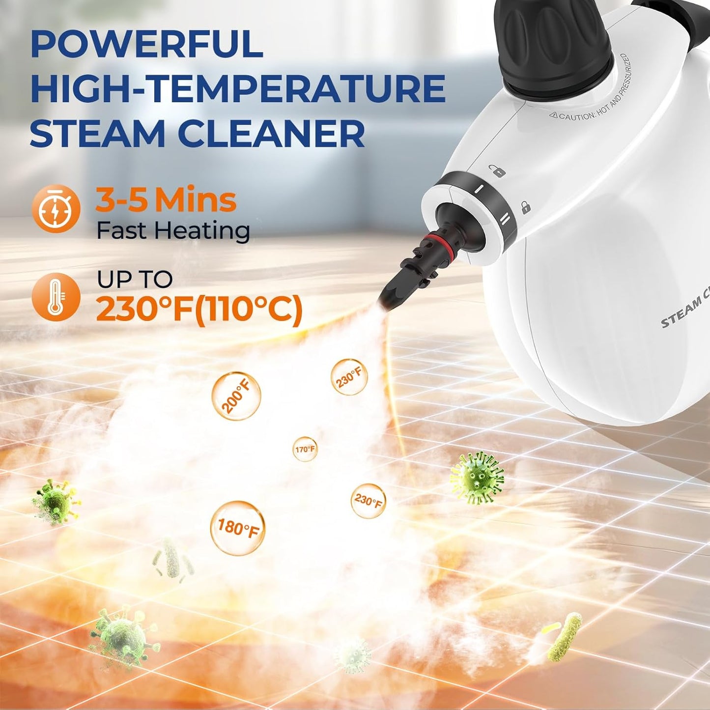 LABIGO Steam Cleaner, Pressurized Handheld 13pcs Multi-Purpose Natural Deep Cleaning Steamer, Portable Steamer for Cleaning Home, Grout, Kitchen, Car, Window, Upholstery, Bathroom and Clothes, White