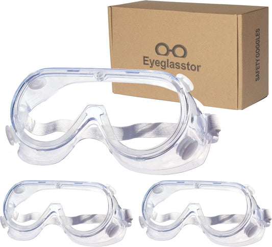 3 Pack Safety Goggles Protective Adjustable Goggles Over Glasses Splash Eye Protection Adjustable For Lab Construction Worker Onion Cutting Clear Lens Eyewear White
