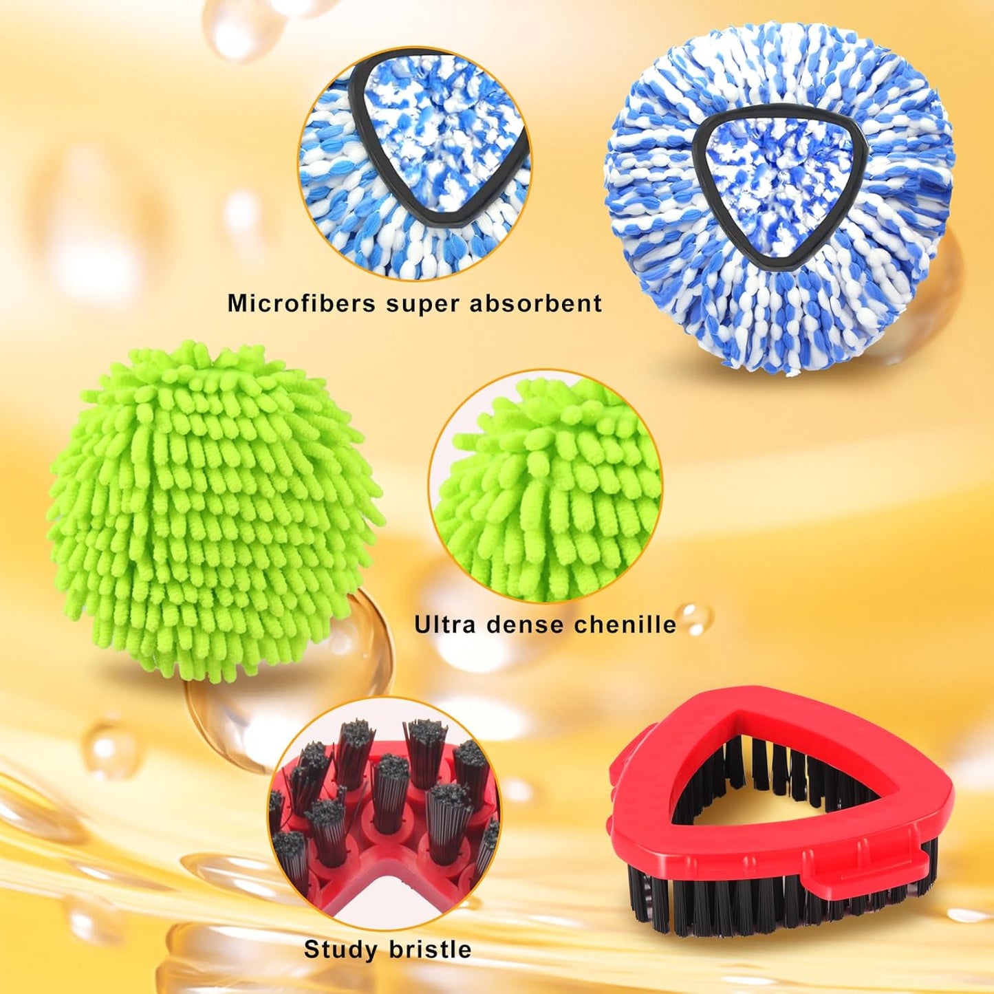 Mop Heads Replacements for OCedar RinseClean 2 Tank Spin Mop System, Mop Replace Head with 2 Microfiber Mop Head Refills, 2 Chenille Mop Pads,1 Scrub Brush, and 1 Mop Base Set Combo