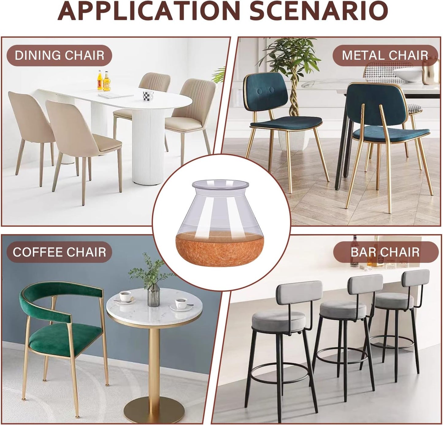 Chair Leg Floor Protectors for Hardwood Floors Felt Furniture Pads Silicone Caps 16 Pack Anti-Scratch Reduce Noise Clear Round Medium Fit 3/4" to 1-3/16" (19-30mm)