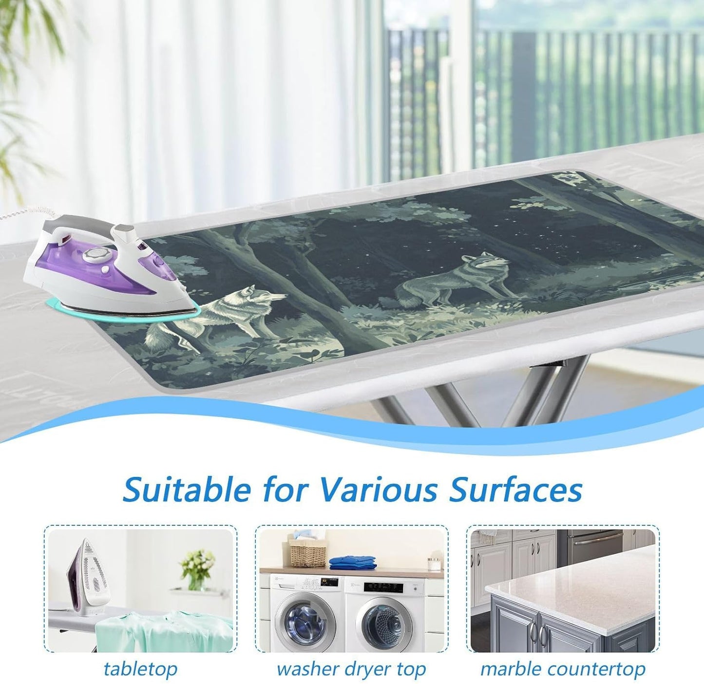 Ironing Mat Portable Ironing Pad Ironing Blanket for Table Top Heat Resistance Double-Side Using Travel Large 47.2 x 27.6 Inch Foldable Lightweight Night Forest Wolves