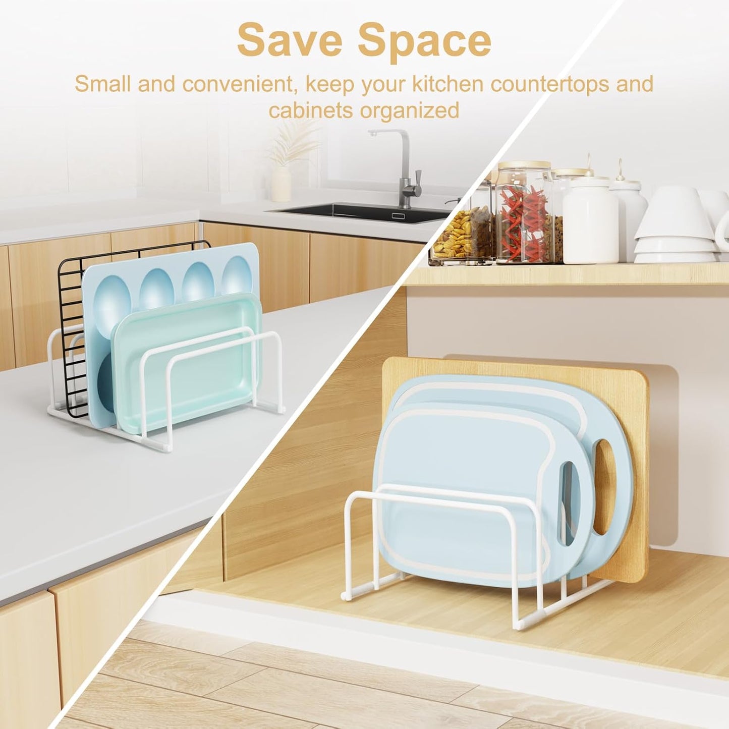 Cutting Board Organizer, 2Pcs Cutting Board Holder Rack Baking Cookie Pan Sheets Cooling Small Racks Storage Stand for Kitchen Cabinet Countertop Bakeware Organizer 7.87 x 7.2 x 3.15 White