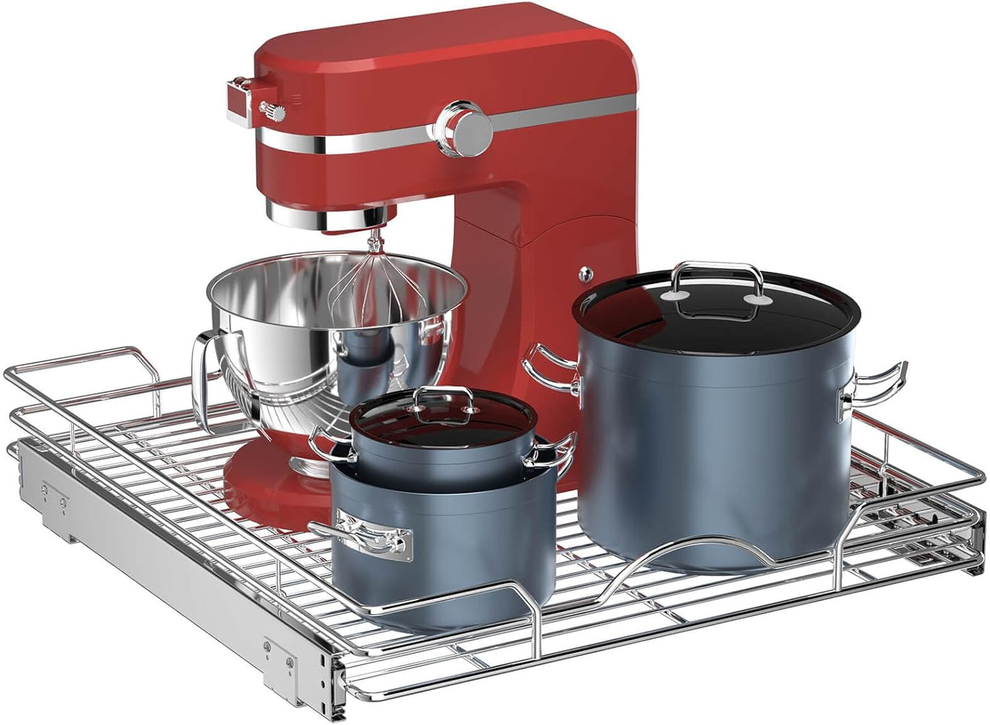 OCG Pull Out Cabinet Organizer (18" W x 21" D), Pull out Drawers, Cabinet Pull Out Shelves for Base Cabinet Organization in Kitchen Bathroom Pantry, Bottom Mount, Chrome Finish