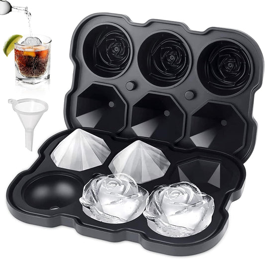 Rose Ice Cube Tray,ZACHDEE 2" Flower Silicone Ice Cube Tray With Covers,6 Easy Release Large Ice Ball for Cocktails, Drinks, Whiskey, Bourbon & Homemade Juice