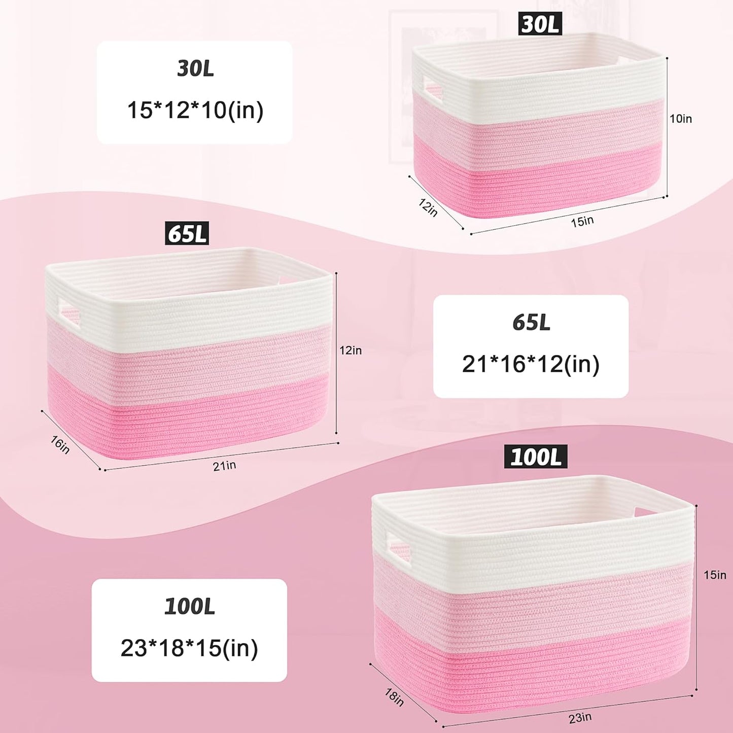 Blanket Basket,Rectangle Woven Baskets for Storage,100L Laundry Basket for Decorative Nursery Blanket,Toys,Dirty Clothes and Magazine in Shelves,Baby Room,and Living Room