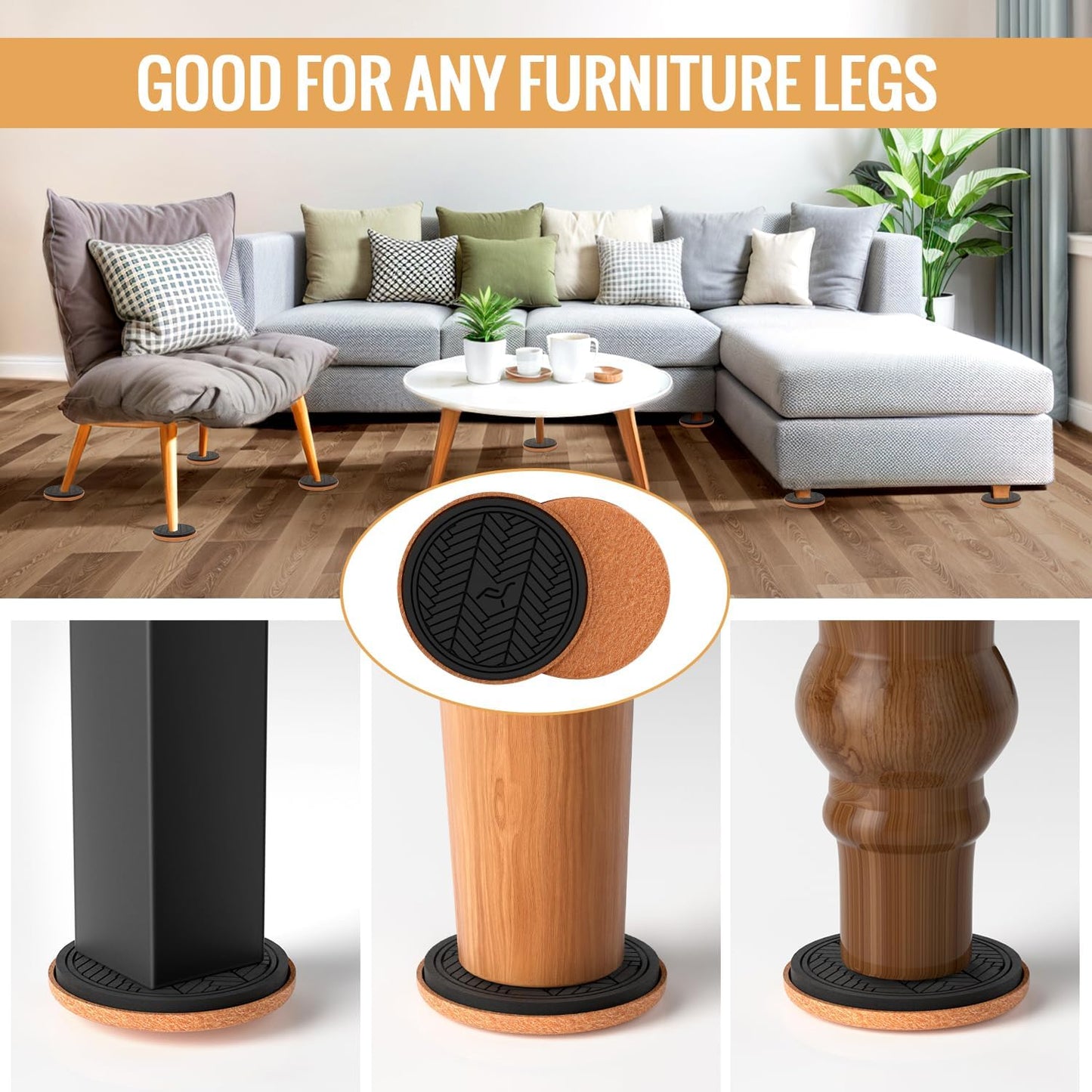 4¾" Felt Furniture Sliders for Hardwood Floors, 8 PCS Furniture Pads for Tile Floors, Furniture Movers Sliders for Heavy Furniture, Felt Sliders Move Large Furniture Easily