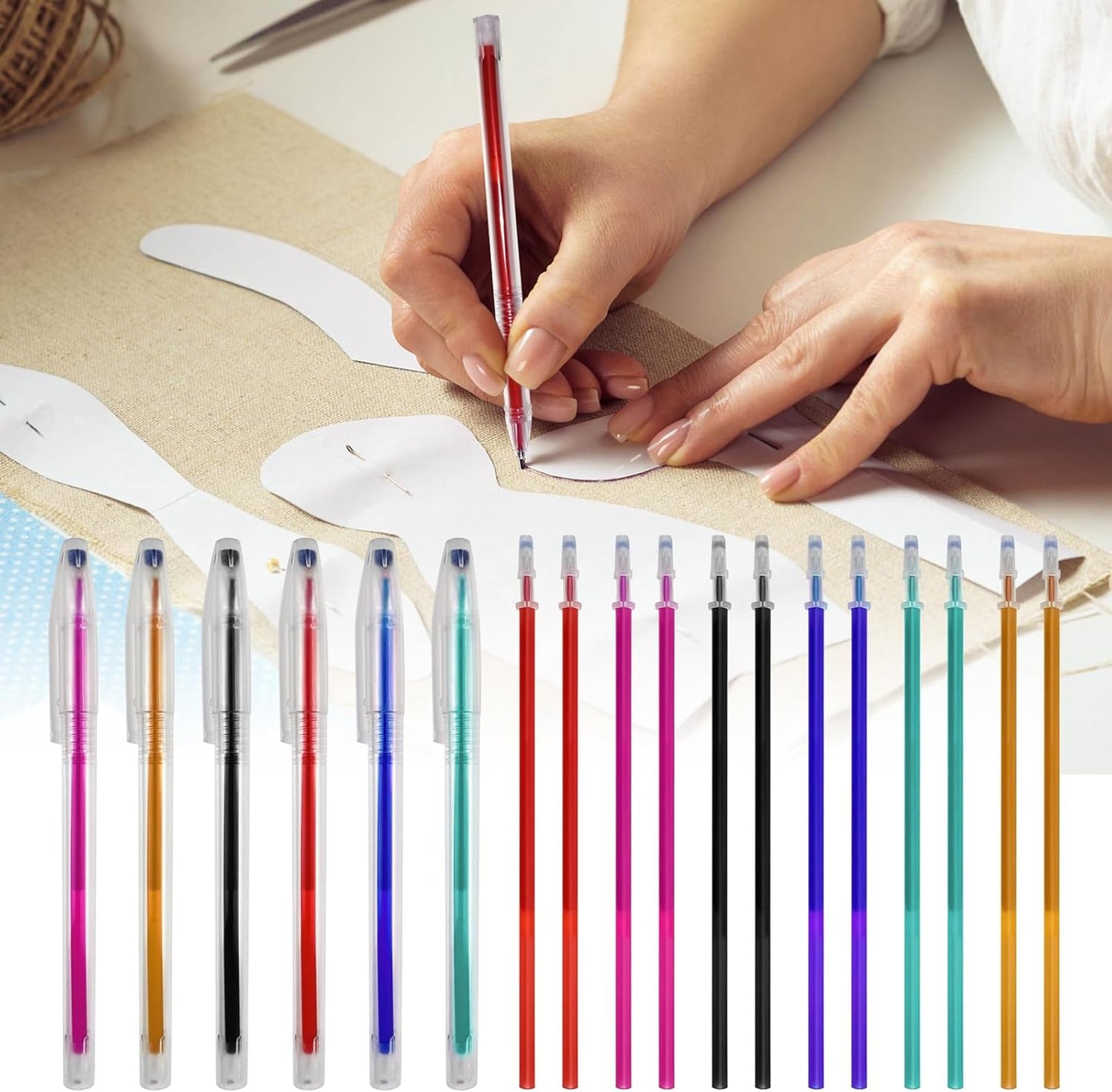 36pcs Heat Erasable Pens for Fabric, Assorted Colors, Fabric Pens for Sewing Erasable for Quilting Sewing DIY Dressmaking Fabrics Tailors Chalk