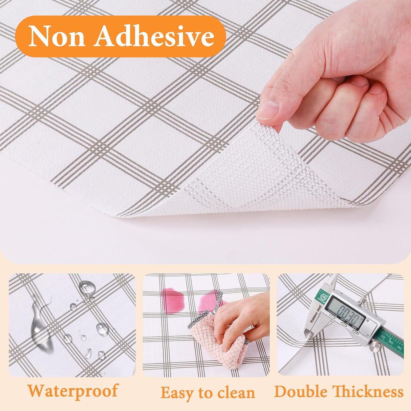 Shelf Liner for Kitchen Cabinets Non Adhesive Drawer Liner Non-Slip Thickened Shelf Liner Paper Strong Easy to Clean for Tool Box Refrigerator with Knife and Tape Measure, White Square, 11.8 x 354 in