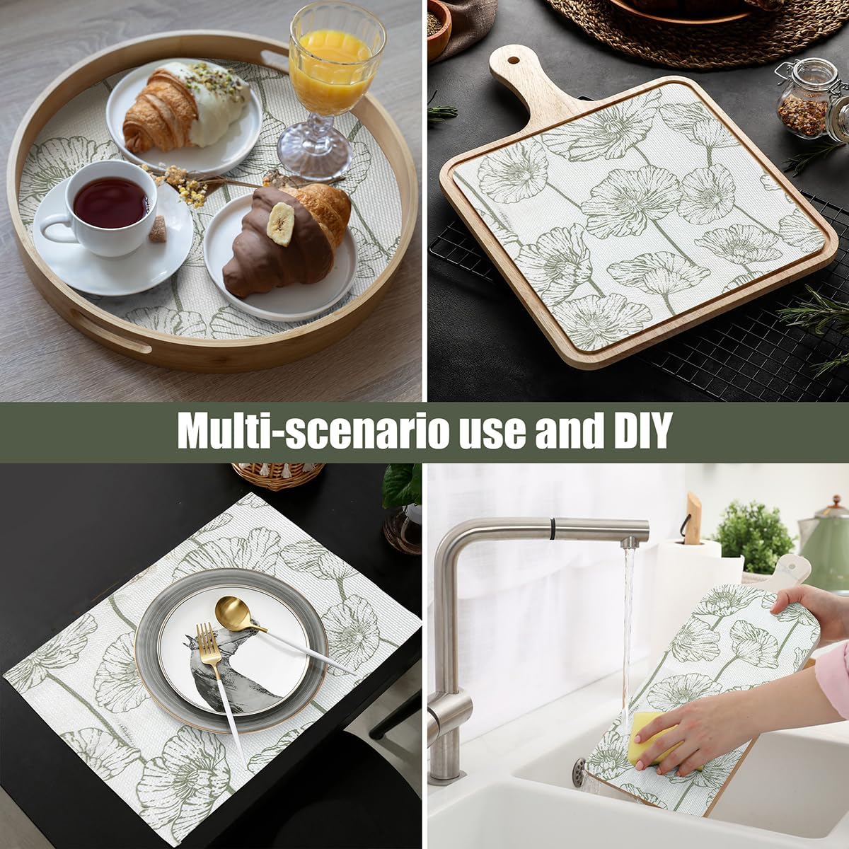 Shelf Liner for Kitchen Cabinets Non Adhesive Kitchen Drawer Liner,Non-Slip Lotus Cabinet Liner Shelf Paper,Pantry Shelf Liners for Cabinets Dresser Cupboard Liner Decorative 23.6In x 10FT