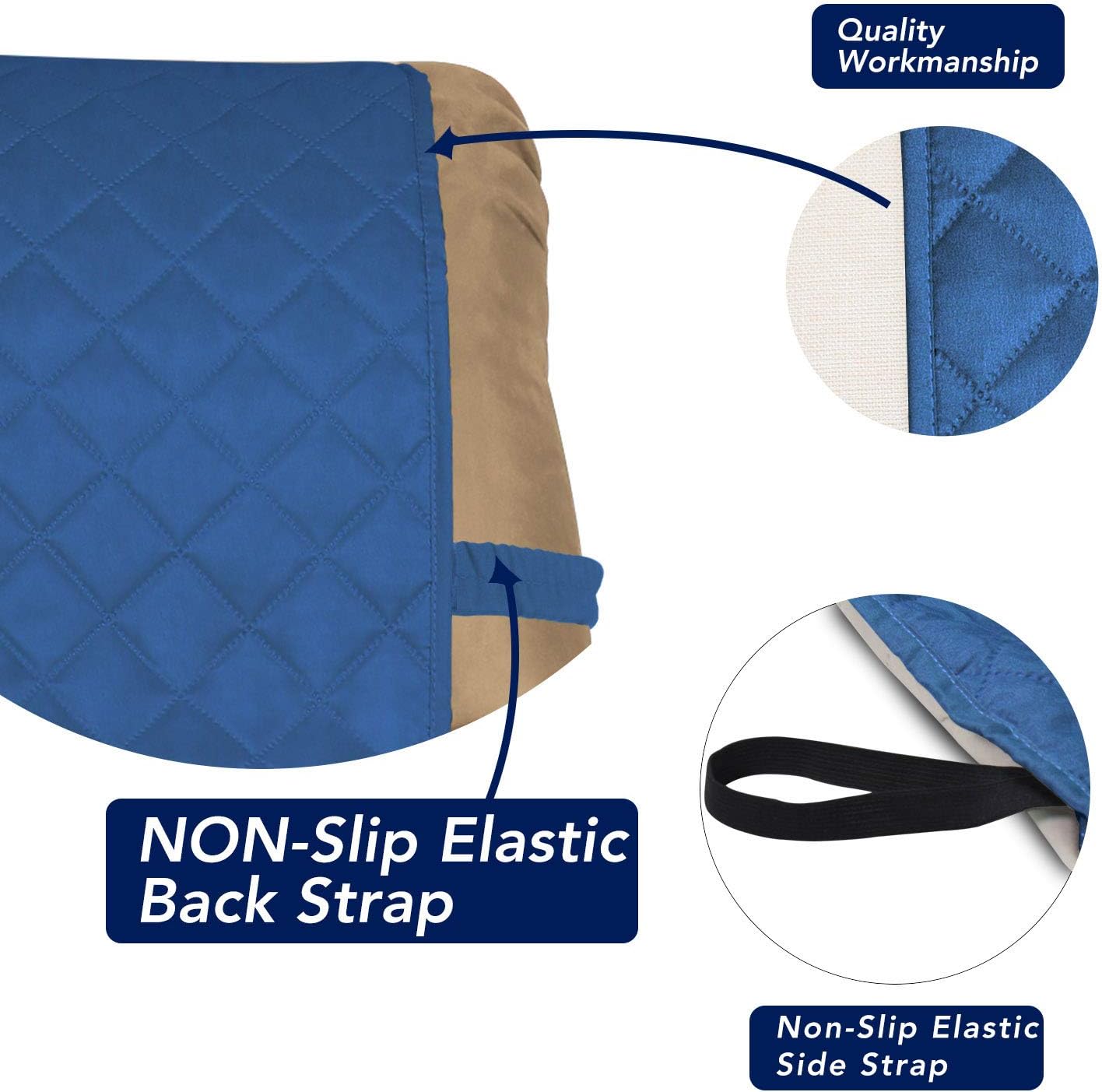 PureFit Reversible Quilted Sofa Cover, Water Resistant Slipcover Furniture Protector, Washable Couch Cover with Non Slip and Elastic Straps for Kids, Dogs, Pets (Small Recliner, Blue/Ivory)