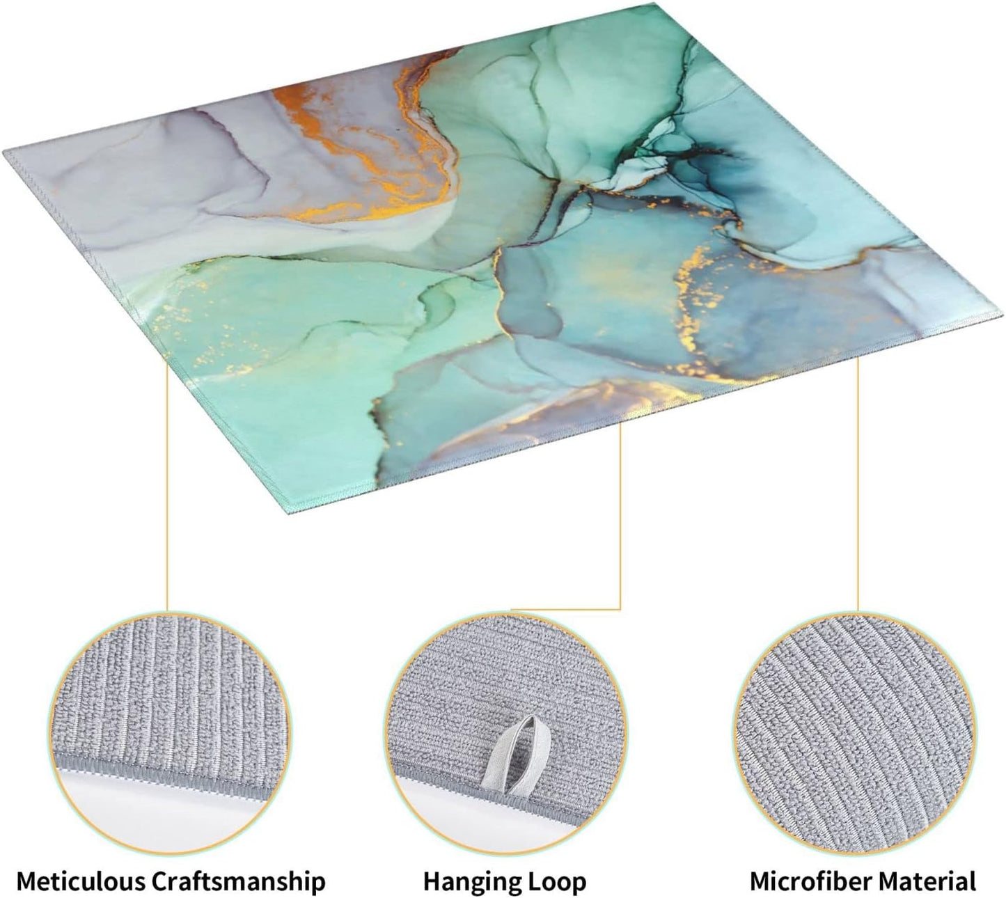 Teal Marble Golden Swirls Pattern Microfiber Dish Drying Mat For Kitchen Countertop Absorbent Reversible Drainer Rack Pad 18 X 16 Inch
