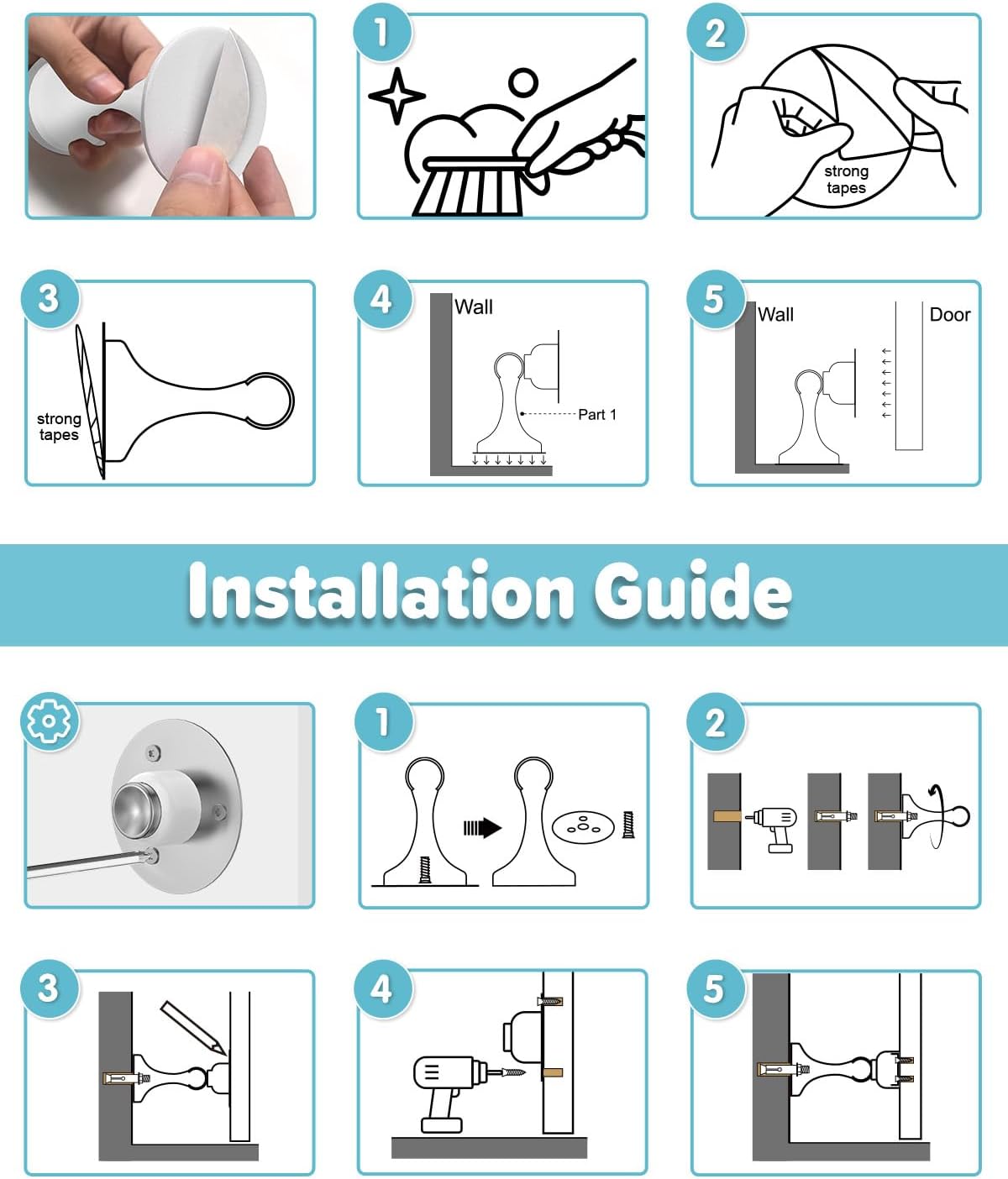 Magnetic Door Stoppers Door Catch - 1 Pack Stainless Steel Heavy Duty Door Stops for Bottom of Door, Wall & Floor Mounting No-Drill Strong Adhesive & Screws, Strong Door Holder to Keep Door Open
