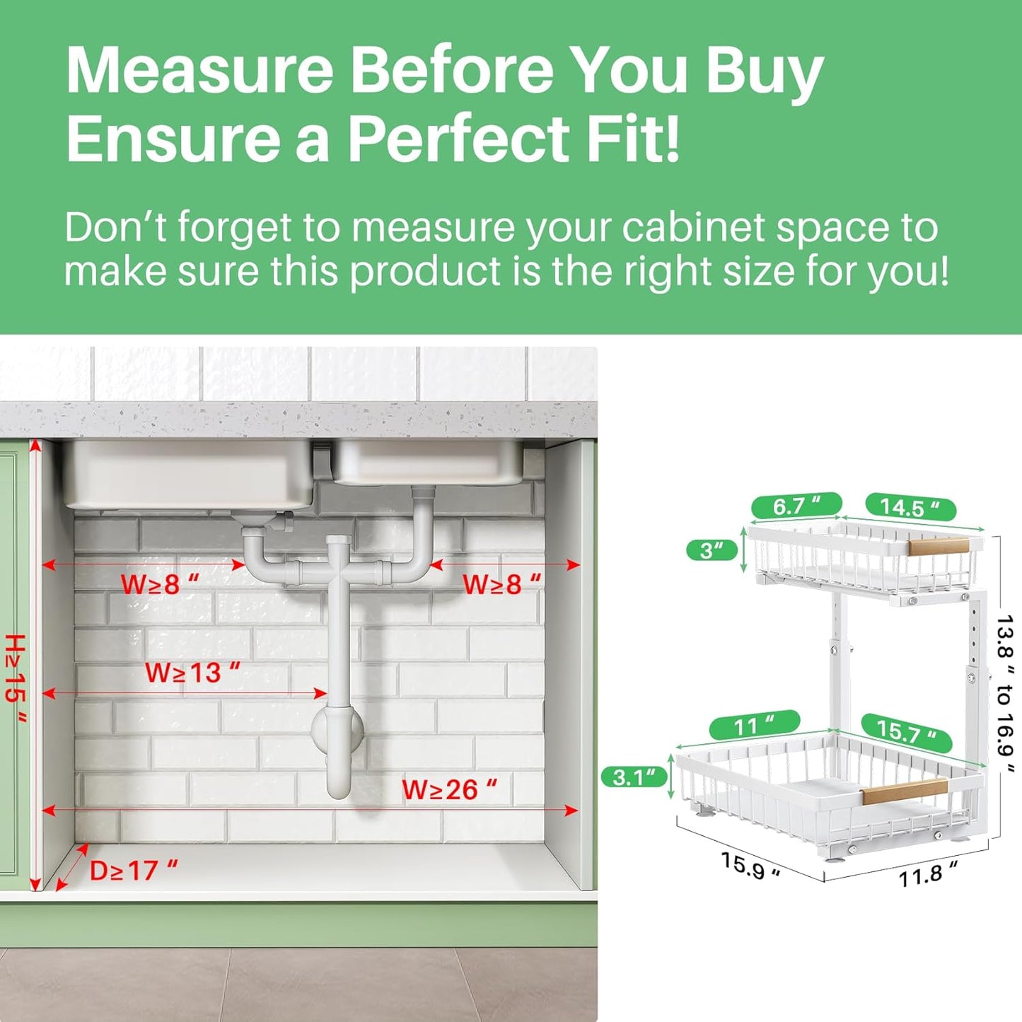 Pull out Cabinet Organizer, 1 Pack Under Sink Organizer, Slide out Metal Kitchen Cabinet Organizers Drawer Shelf, Sliding Storage Shelves for Kitchen Bathroom Pantry Closet Organization Rack(White)
