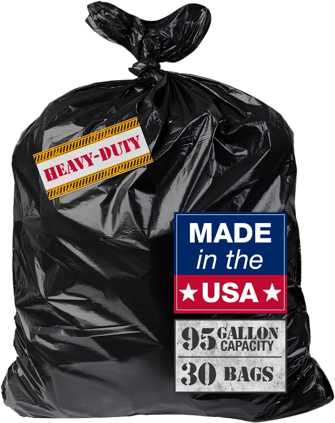 95–96 Gallon Heavy Duty Trash Bags – 30 Count Large Black Garbage Bags for Outdoor Bins, Contractor, Lawn, and Commercial Use – 2.5 Mil Thick Can Liners, 61" x 68"